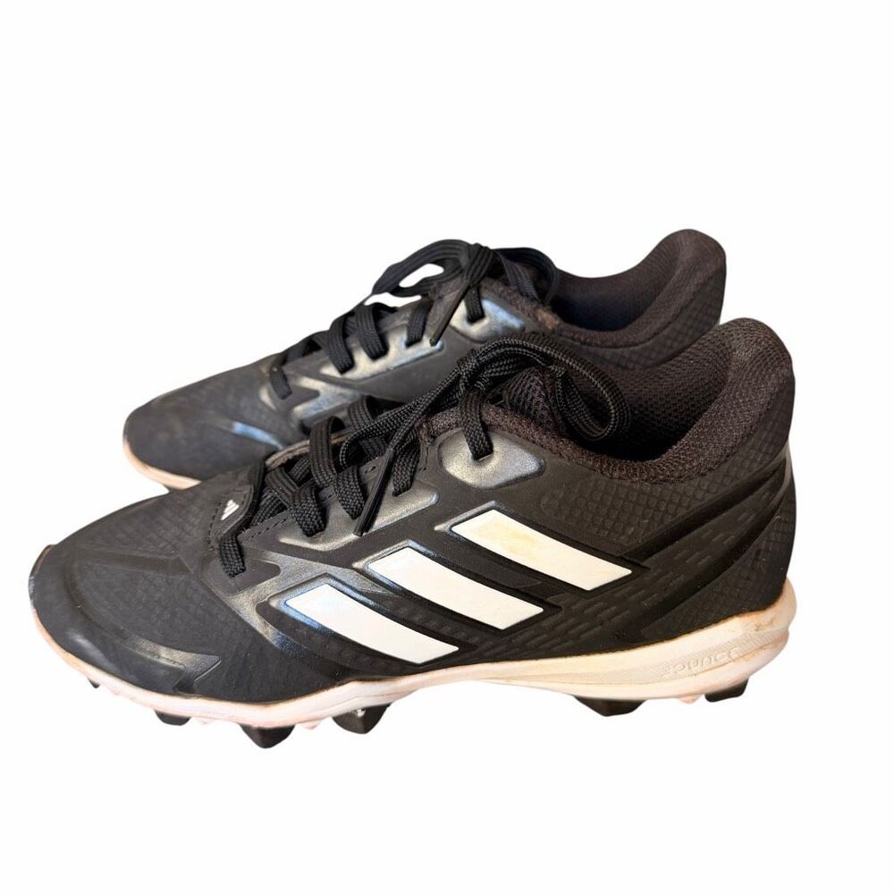 Adidas Youth Baseball Cleats Kids black white stripes SZ 3